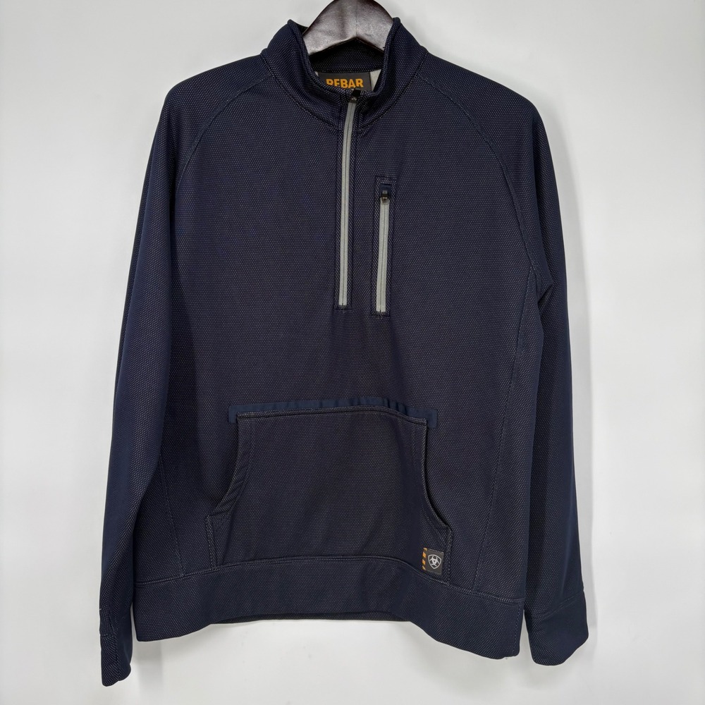 Ariat Rebar Mens Large Navy Blue Textured Fleece Lined 1/4 Zip Pullover Jacket